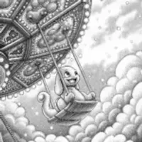 Charmander riding a cloud carousel