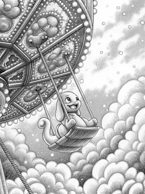 Charmander riding a cloud carousel coloring pages