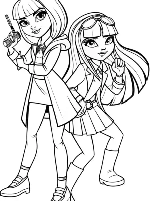 Rainbow High students time traveling coloring pages