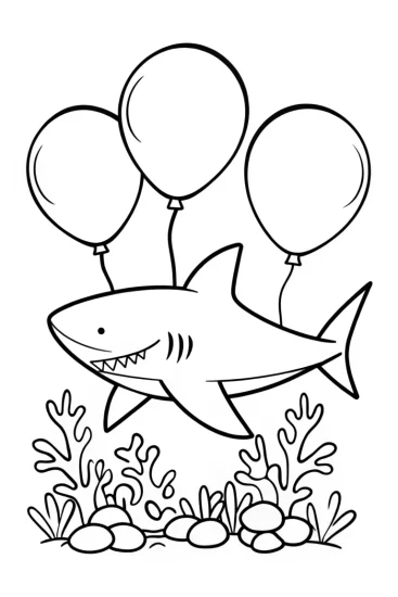 A coloring page of Shark’s underwater balloon festival
