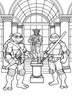 Ninja Turtles in a museum coloring pages
