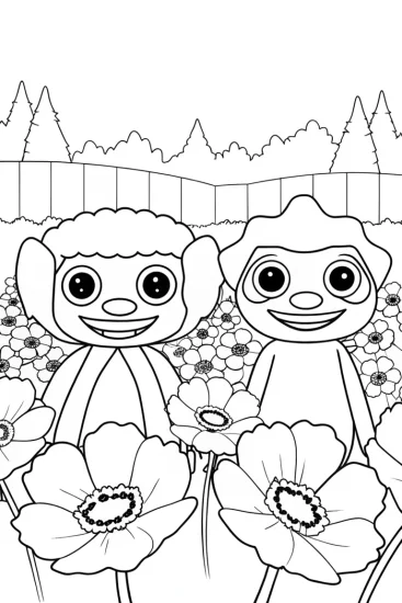 A coloring page of Huggy Wuggy’s poppy festival