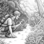 Flamingo botanist exploring a forest