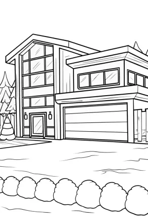 Futuristic gingerbread house scene coloring pages