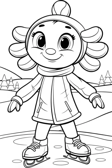 A coloring page of Axolotl ice-skating adventure