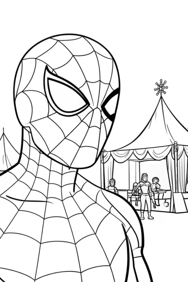 A coloring page of Spider-Man at the Renaissance fair