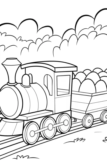A coloring page of Easter egg train adventure