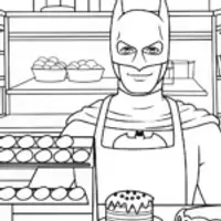 Batman baking in a bakery