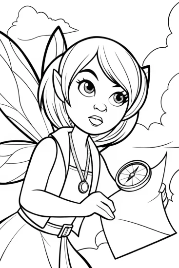 A coloring page of Fairy cartographer in the sky
