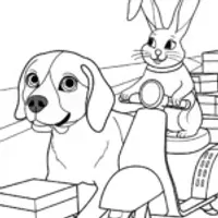 Dog and rabbit delivering pizzas