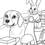 Dog and rabbit delivering pizzas