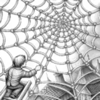 Spider architect designing a web city
