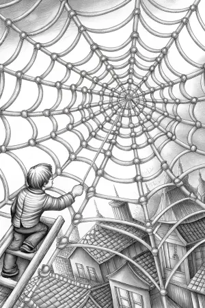 Spider architect designing a web city coloring pages