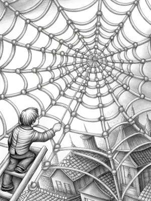 Spider architect designing a web city coloring pages