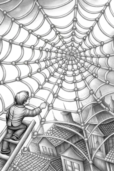 A coloring page of Spider architect designing a web city