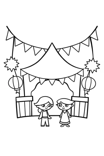 A coloring page of League of Legends festival scene