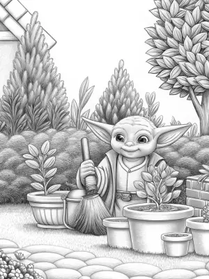 Baby Yoda’s gardening contest coloring pages