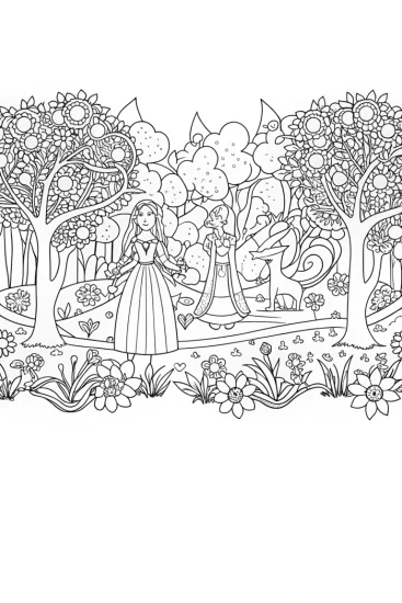 A coloring page of Barbie’s enchanted forest music jam