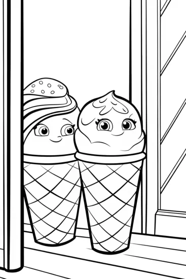 A coloring page of Ice cream cones hide and seek