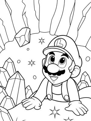 Luigi exploring a crystal cave coloring pages
