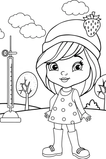 A coloring page of Strawberry Shortcake weather station