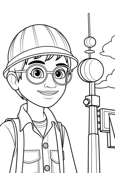 A coloring page of Blippi’s whimsical weather station