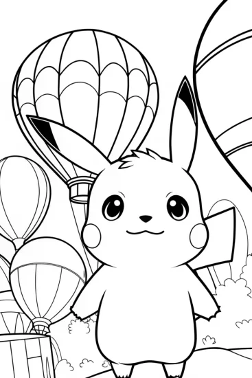A coloring page of Pikachu at the balloon festival