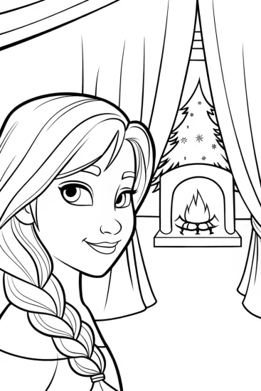 A coloring page of Elsa’s enchanted winter nook
