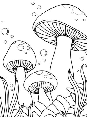 Mushrooms in a magical underwater garden coloring pages