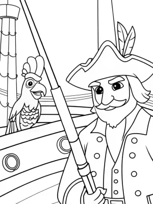 Captain Cluck sailing through time coloring pages