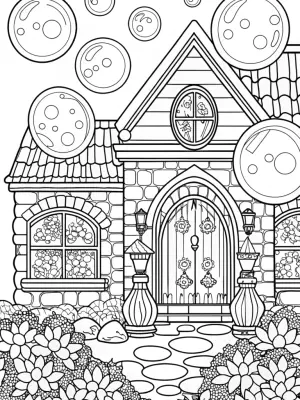 Whimsical Bubble Adventure in a Cozy Garden coloring pages