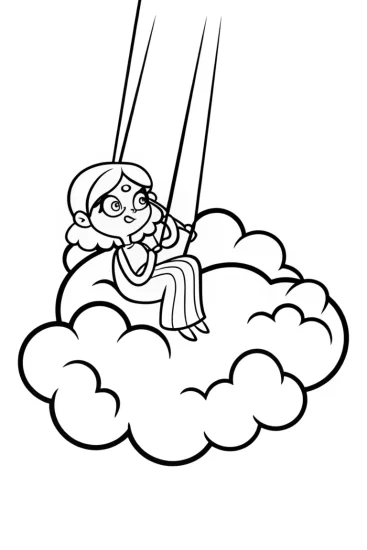 A coloring page of Mirabel crafting on a cloud