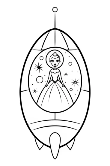 A coloring page of Elsa in a magical starship