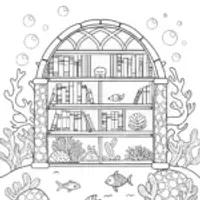 Underwater library with sea creatures