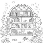 Underwater library with sea creatures