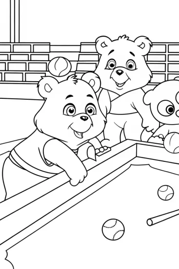 A coloring page of Care Bears sports championship