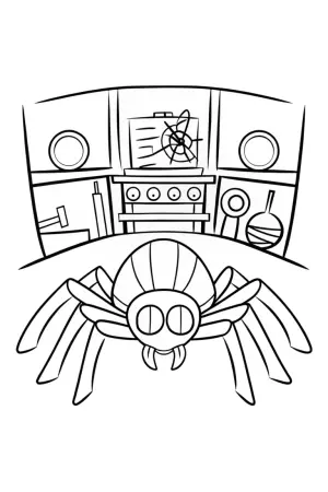 Spider inventor in a workshop coloring pages