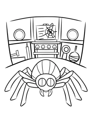 Spider inventor in a workshop coloring pages
