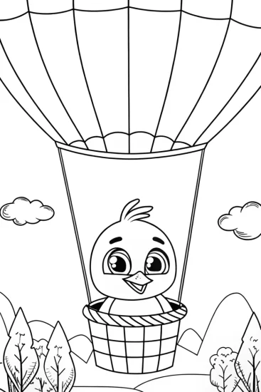 A coloring page of Chick’s balloon adventure
