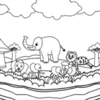 Animal parade on a floating island