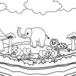Animal parade on a floating island