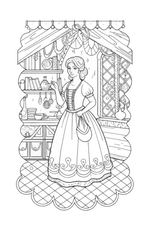 Princess inventing in her workshop coloring pages