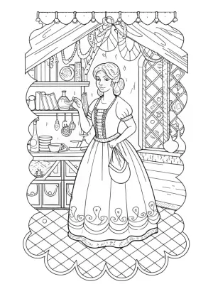 Princess inventing in her workshop coloring pages