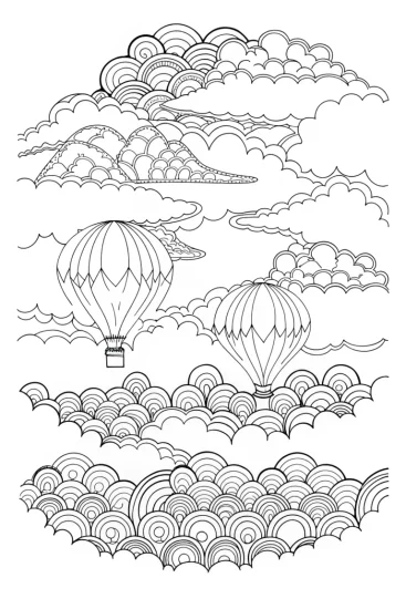 A coloring page of Aiden’s cloud-filled sky