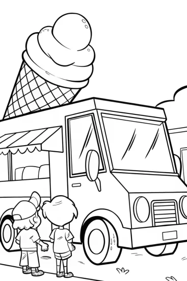 A coloring page of Luigi’s ice cream truck adventure