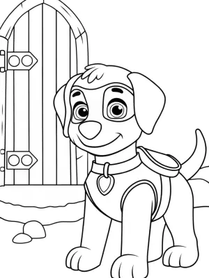 Puppy adventurer at a magic portal coloring pages