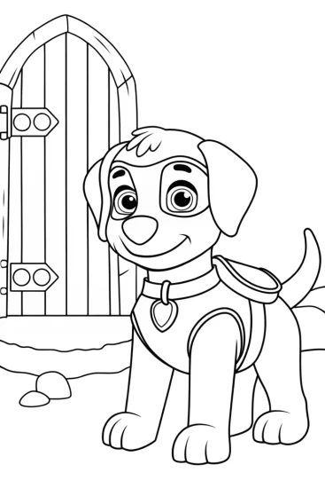 A coloring page of Puppy adventurer at a magic portal