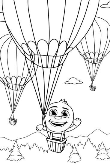 A coloring page of Huggy Wuggy balloon race