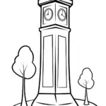 Clock tower coloring page