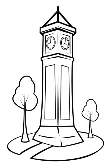 A coloring page of Clock tower coloring page